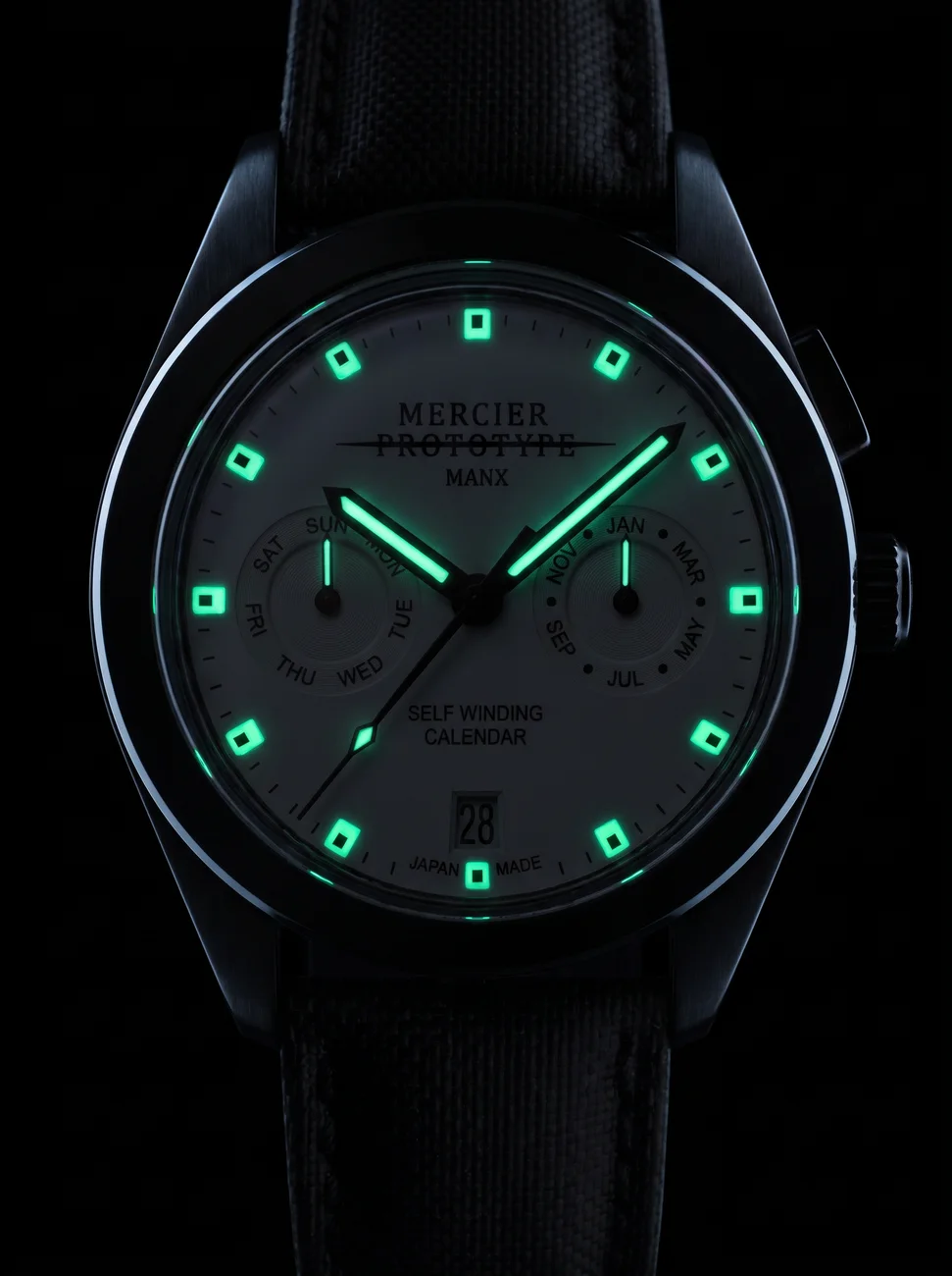 Manx Blanc in the dark, Swiss Super-LumiNova glow