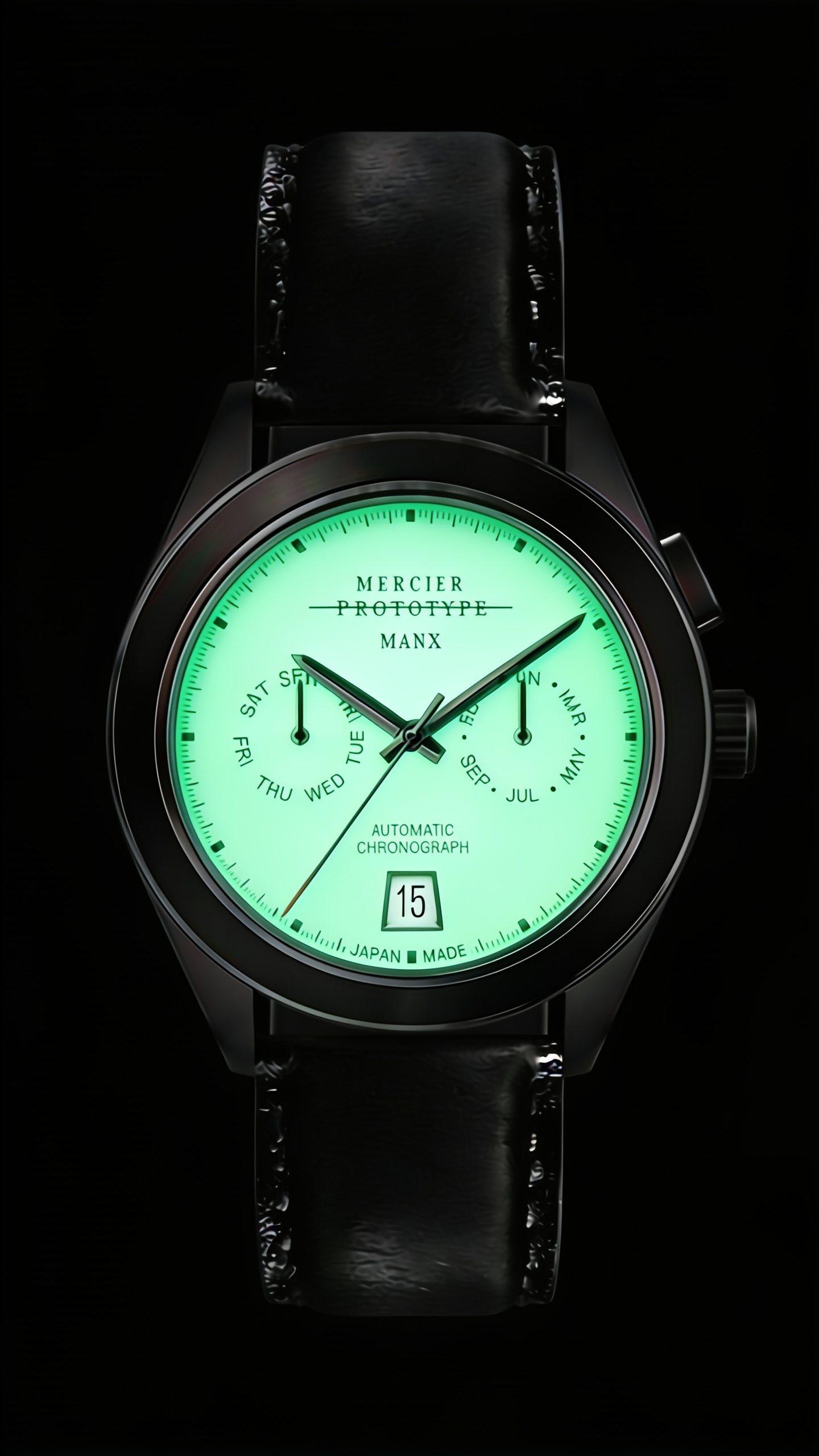 Manx Blanc, full-face lume glowing, white date window