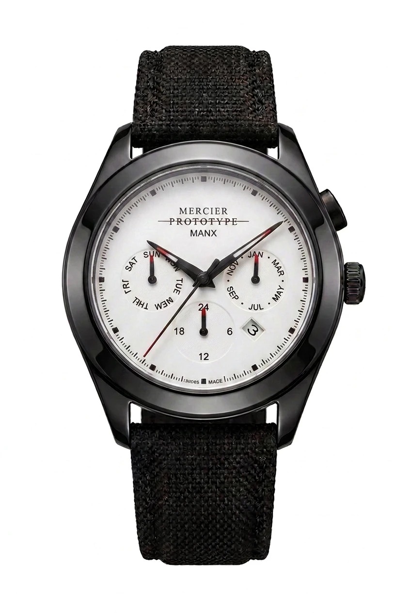 Manx Meridian Blanc, white day-month dial