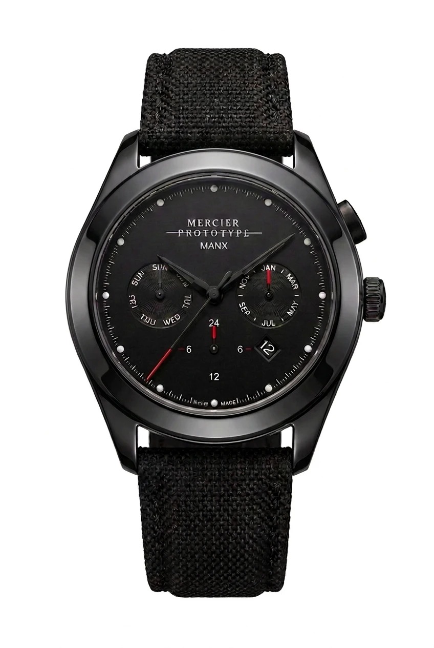 Manx Meridian Noir, black day-month dial