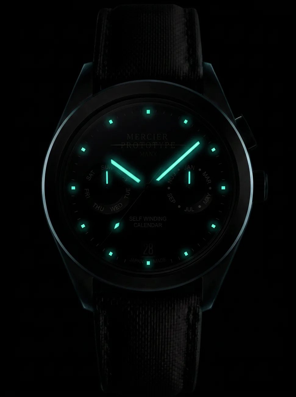 Manx Noir in the dark, Swiss Super-LumiNova glow