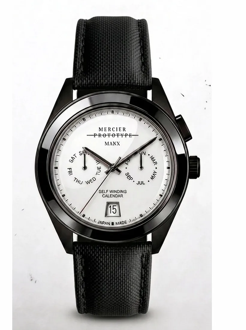 Manx Blanc automatic watch on black silk