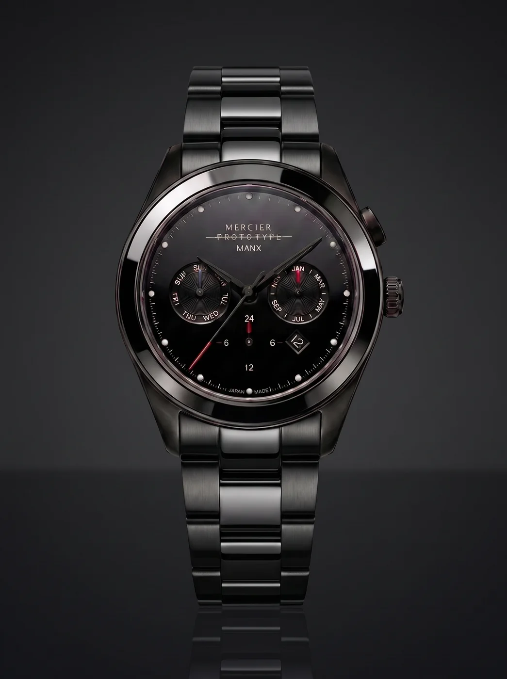 Manx Meridian Noir fitted on the steel bracelet