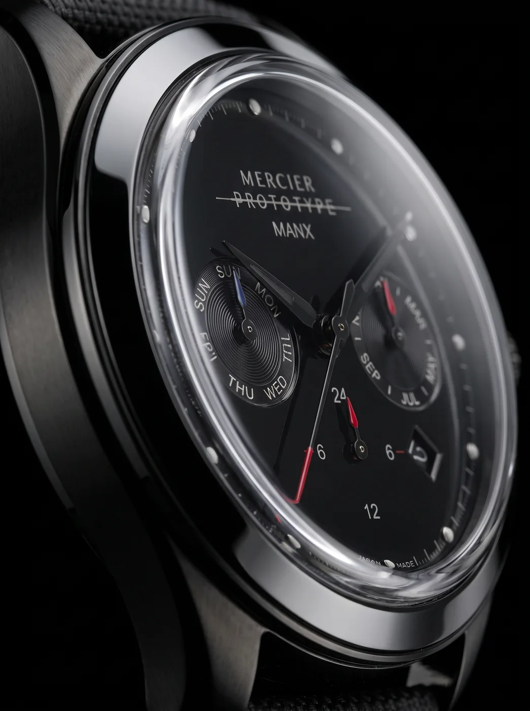 Manx Meridian Noir macro dial detail